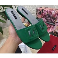 Dolce & Gabbana Calfskin Flat Sliders Green With DG Millennials Logo 2021
