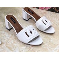 Dolce & Gabbana Heel 6.5cm Calfskin Mules White With DG Millennials Logo 2021