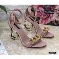 Dolce & Gabbana Heel 10.5cm Leather Chain Sandals Light Pink with Baroque D&G Heel 2021