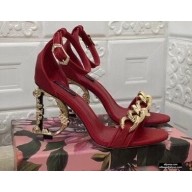 Dolce & Gabbana Heel 10.5cm Leather Chain Sandals Red with Baroque D&G Heel 2021