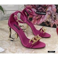 Dolce & Gabbana Heel 10.5cm Leather Chain Sandals Fuchsia with Baroque D&G Heel 2021