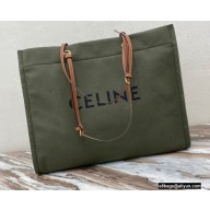 Celine Squared Cabas Tote Bag in Textile and Calfskin Army Green 2021