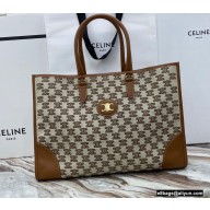 Celine Horizontal Cabas Tote Bag in Textile with Triomphe Embroidery Brown 2021