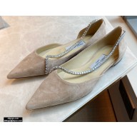 Jimmy Choo TRUDE Flats Suede Nude with Crystal Chain 2021