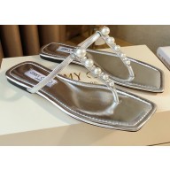 Jimmy Choo Alaina Flats Silver with Pearl Embellishment 2021