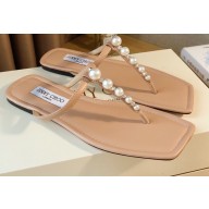 Jimmy Choo Alaina Flats Nude with Pearl Embellishment 2021