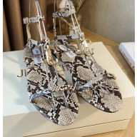 Jimmy Choo Alodie Flats Snake Printed Leather Sandals Gray 2021