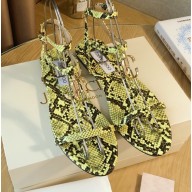 Jimmy Choo Alodie Flats Snake Printed Leather Sandals Yellow 2021