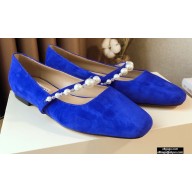Jimmy Choo Ade Flats Suede Blue with Pearl Embellishment 2021
