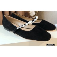 Jimmy Choo Ade Flats Suede Black with Pearl Embellishment 2021