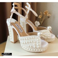 Jimmy Choo Heel 11.5cm Platform 3cm SACARIA/PF Sandals White Satin with All-Over Pearl Embellishment 2021