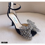 Jimmy Choo Heel 8.5cm MANA Sandals Suede Black with Crystal Bow Clasp 2021
