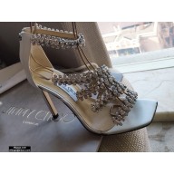 Jimmy Choo Heel 8.5cm Josefine Sandals White with Crystal Embellishment 2021