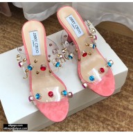 Jimmy Choo Heel 10.5cm PVC Mules Pink with Crystal Stud Embellishment 2021