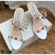 Jimmy Choo Heel 10.5cm PVC Mules White with Crystal Stud Embellishment 2021