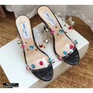 Jimmy Choo Heel 10.5cm PVC Mules Black with Crystal Stud Embellishment 2021