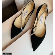 Jimmy Choo TRUDE Flats Suede Black with Crystal Chain 2021