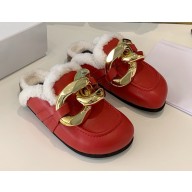 JW Anderson Shearling Lining Chain Loafer Mules Red 2021