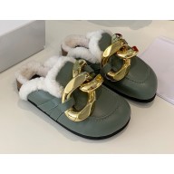 JW Anderson Shearling Lining Chain Loafer Mules Gray 2021