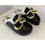 JW Anderson Shearling Lining Chain Loafer Mules Black 2021