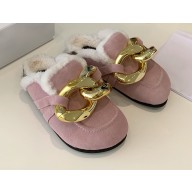 JW Anderson Shearling Lining Chain Loafer Mules Suede Pink 2021