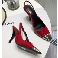 Saint Laurent Heel 9cm Blade Slingback Pumps in Patent Leather Red 2021