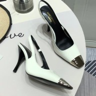 Saint Laurent Heel 9cm Blade Slingback Pumps in Patent Leather White 2021