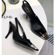 Saint Laurent Heel 9cm Blade Slingback Pumps in Patent Leather Black 2021