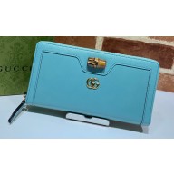 Gucci Diana Continental Wallet with Bamboo 658634 Light Blue 2021