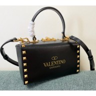 Valentino Rockstud Alcove Grainy Calfskin Box Bag Black 2021