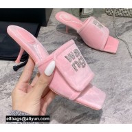 Alexander Wang Heel 5.5cm Jessie Padded Velour Crystal Logo Slide Sandals Pink 2021