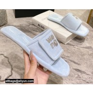 Alexander Wang Lana Padded Velour Crystal Logo Slippers Light Blue 2021