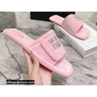 Alexander Wang Lana Padded Velour Crystal Logo Slippers Pink 2021