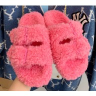Balenciaga Fake Shearling Mallorca Sandals Pink 2021