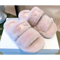 Celine Fur Triomphe Open Slides in Shearling Pink 2021