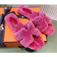 Hermes Shearling Woolskin Oran Sandals Fuchsia 2021