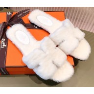Hermes Shearling Woolskin Oran Sandals White 2021