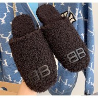Balenciaga Fake Shearling Cosy BB Mules Black 2021