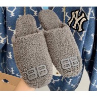 Balenciaga Fake Shearling Cosy BB Mules Gray 2021