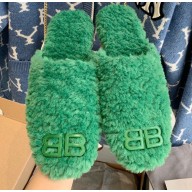 Balenciaga Fake Shearling Cosy BB Mules Green 2021
