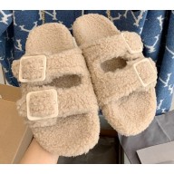 Balenciaga Fake Shearling Mallorca Sandals Beige 2021