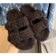 Balenciaga Fake Shearling Mallorca Sandals Black 2021