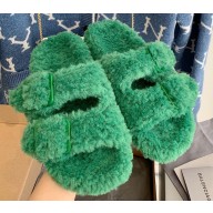 Balenciaga Fake Shearling Mallorca Sandals Green 2021