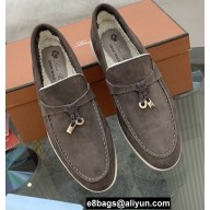 Loro Piana Shearling Fur Suede Calfskin Summer Charms Walk Loafers 10