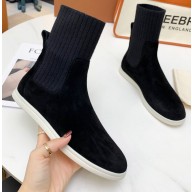 Loro Piana Knit Cocoon Suede Walk Ankle Boots Black
