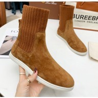 Loro Piana Knit Cocoon Suede Walk Ankle Boots Brown