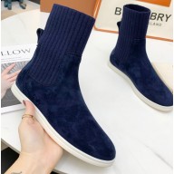 Loro Piana Knit Cocoon Suede Walk Ankle Boots Navy Blue