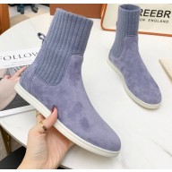 Loro Piana Knit Cocoon Suede Walk Ankle Boots Gray