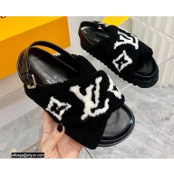 Louis Vuitton Shearling Paseo Flat Comfort Sandals Black 2021