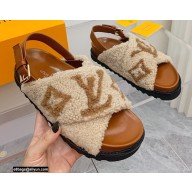 Louis Vuitton Shearling Paseo Flat Comfort Sandals Brown 2021